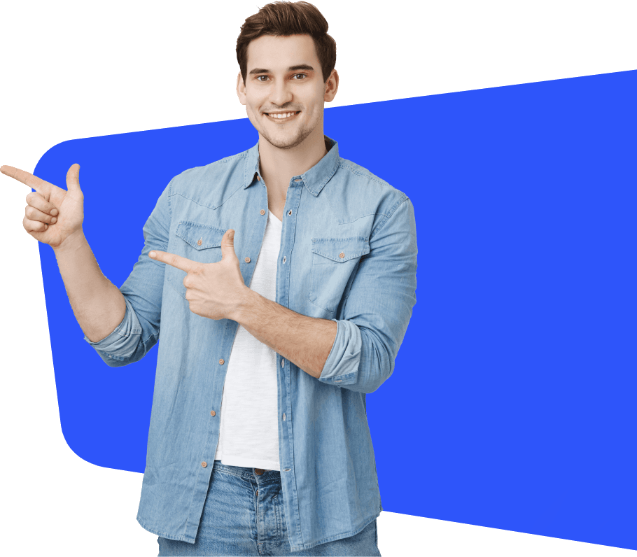 A friendly Exzelon recruiter pointing toward open job opportunities